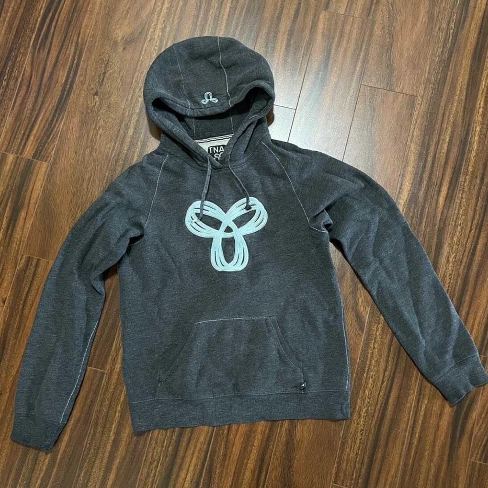 TNA women’s medium hoodie, embroidered logo, grey